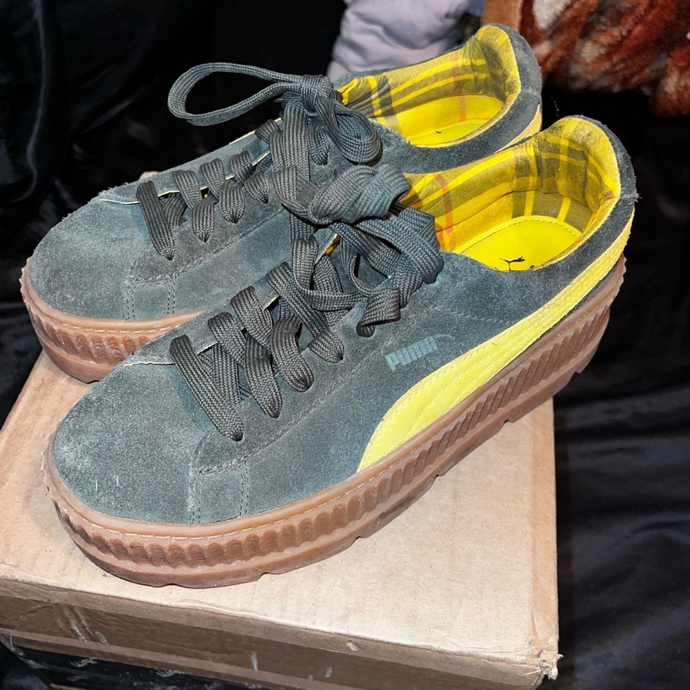 Fenty Rihanna Puma Women's Green and Yellow Suede Cleated Sneakers - Picture 3 of 5